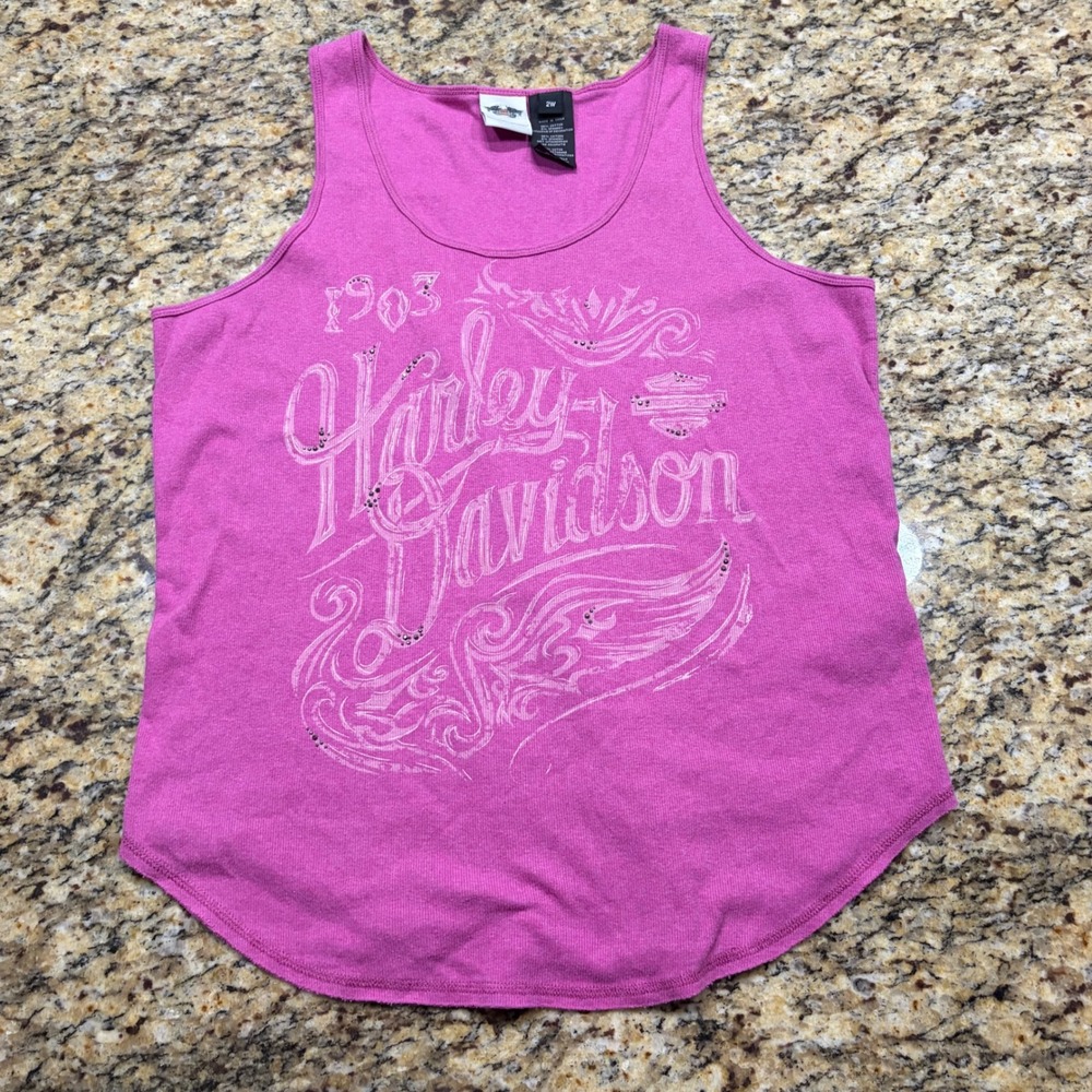 Harley-Davidson Womens Pink Rhinestone Graphic Tank Top 2W ws